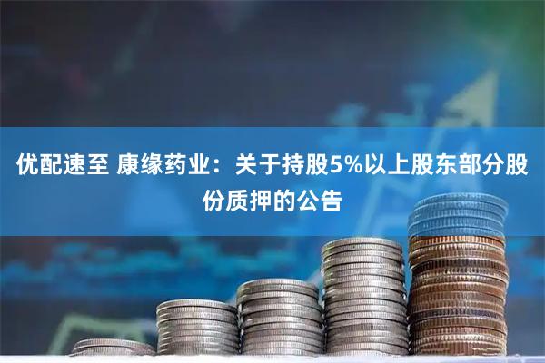 优配速至 康缘药业：关于持股5%以上股东部分股份质押的公告